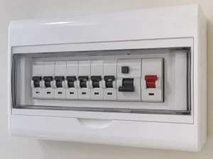 Different switch types visible on a home DB box panel.